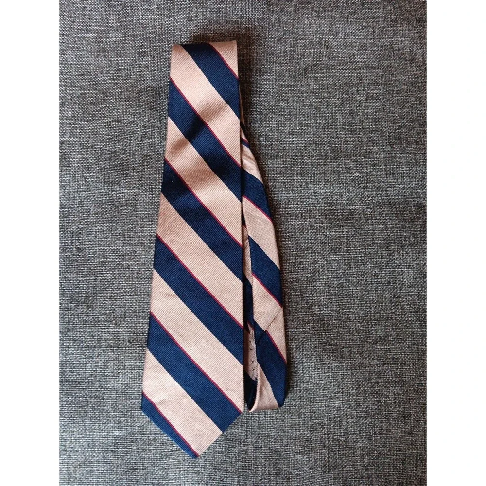 Tie 70s 80s 90s Y2K Bert Pulitzer Silk Beige Blue Red Stripe 3.5 Wide 60 Long